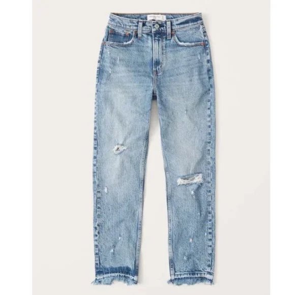 Abercrombie & Fitch "The Mom" High Rise Ripped Destroyed Jeans Size 26 / 2R - Picture 2 of 9